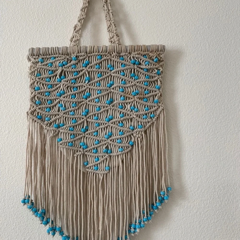 Handcrafted Beige and Blue Macramé bag